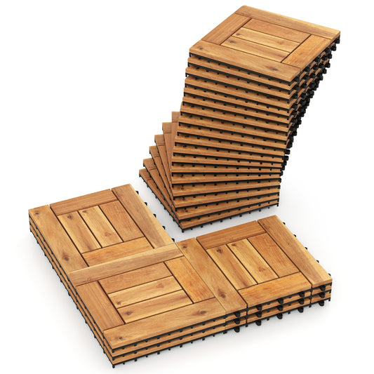 Acacia Wood Interlocking Deck Tiles for Patio Balcony Backyard Porch Poolside-Natural