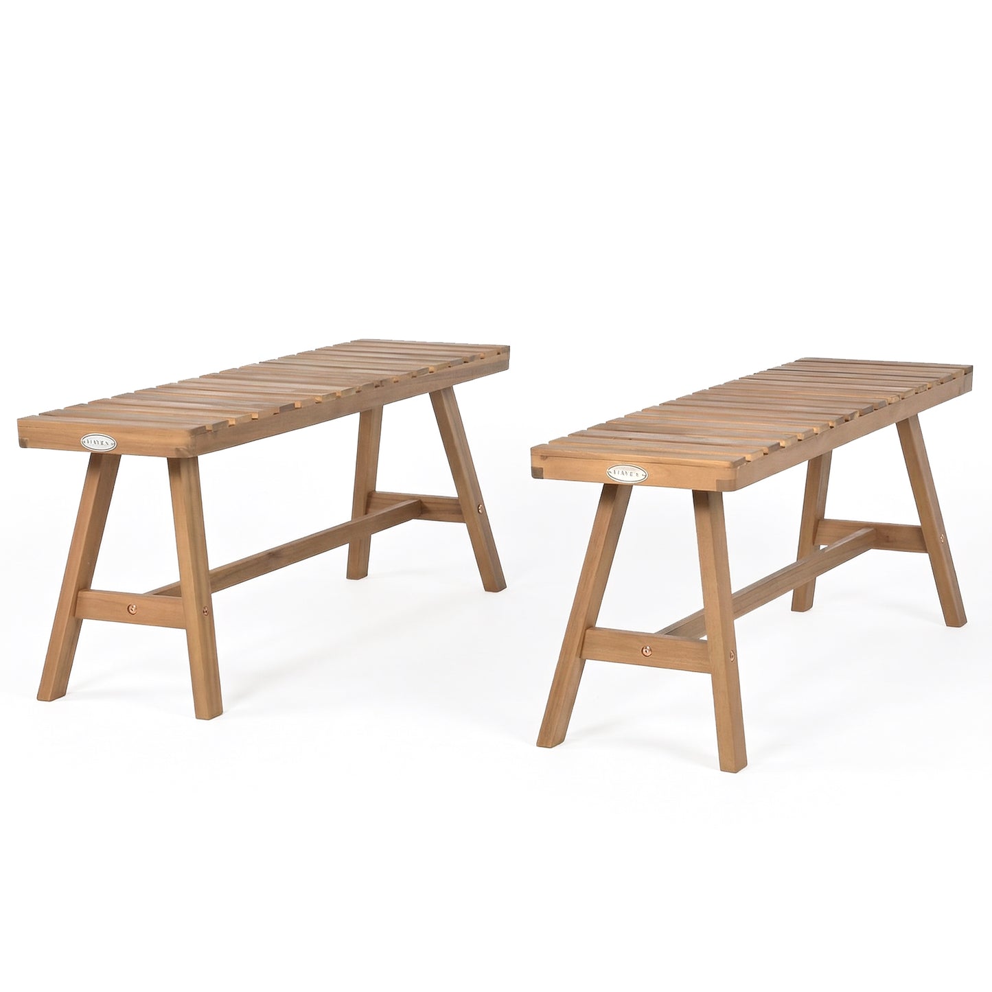 Acacia Wood Outdoor Garden Bench Set of 1/2 with Slatted Seat and 800 lbs Capacity-Set of 1