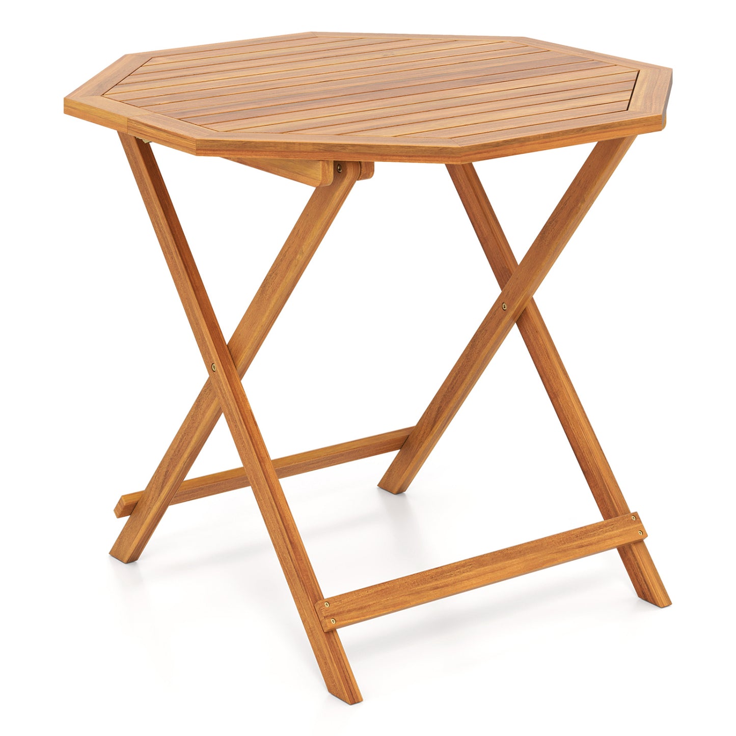 Acacia wood outdoor folding dining table for 4 with octagonal slatted tabletop, ideal for patio dining and outdoor gatherings