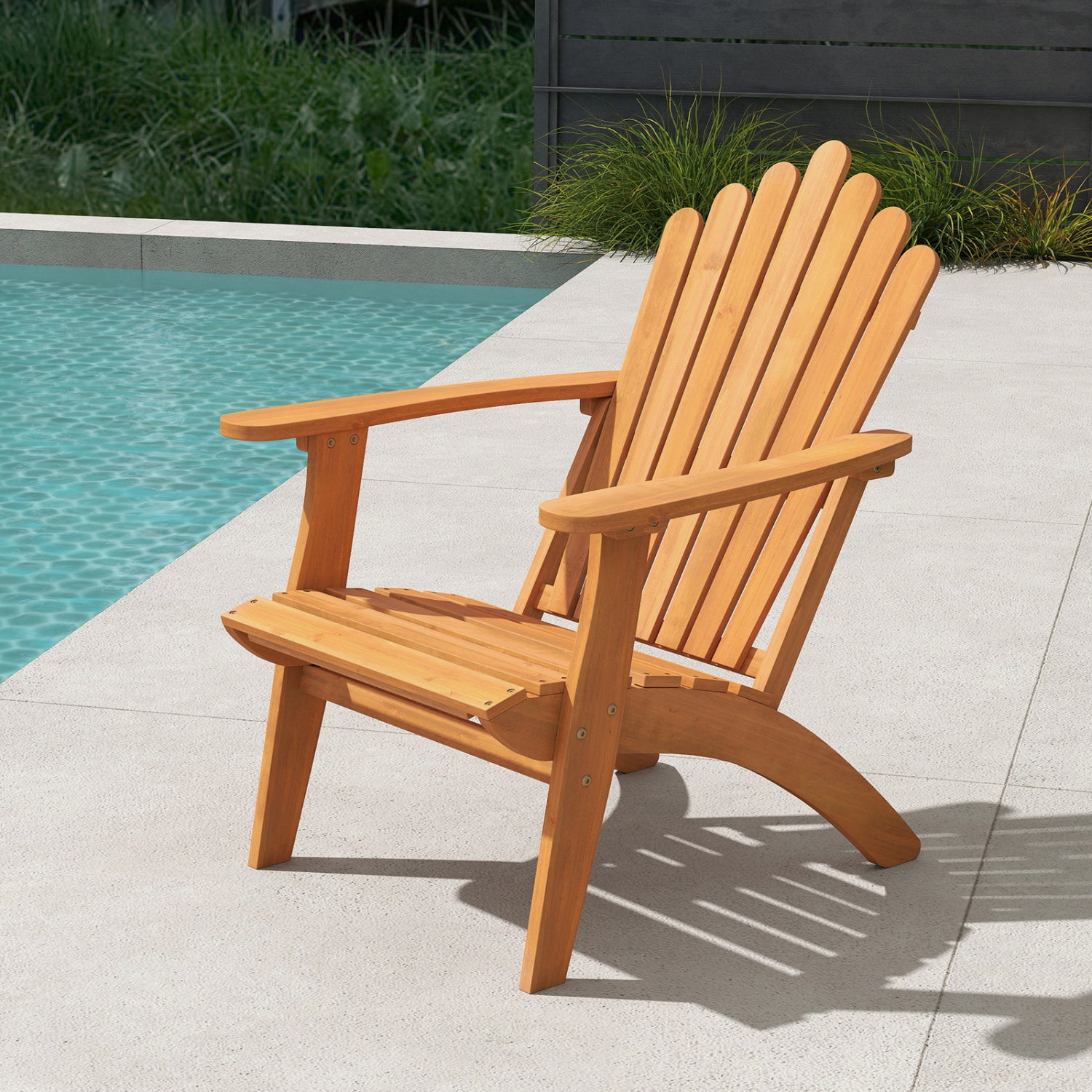 Natural Acacia wood outdoor patio chair with a sturdy design, suitable for outdoor seating and supporting up to 400 lbs.