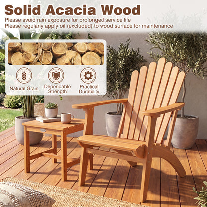 Natural acacia wood outdoor patio chair with sturdy design and 400 lbs weight capacity, perfect for outdoor seating.