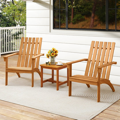 Acacia Wood Patio Adirondack Chair with Inclined Seat and High Backrest for Porch-Natural