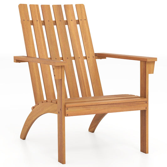Acacia Wood Patio Adirondack Chair with Inclined Seat and High Backrest for Porch-Natural