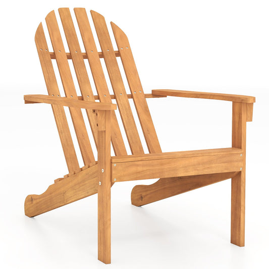 Acacia Wood Patio Adirondack Chair with Inclined Seat and High Backrest for Porch Poolside-Natural