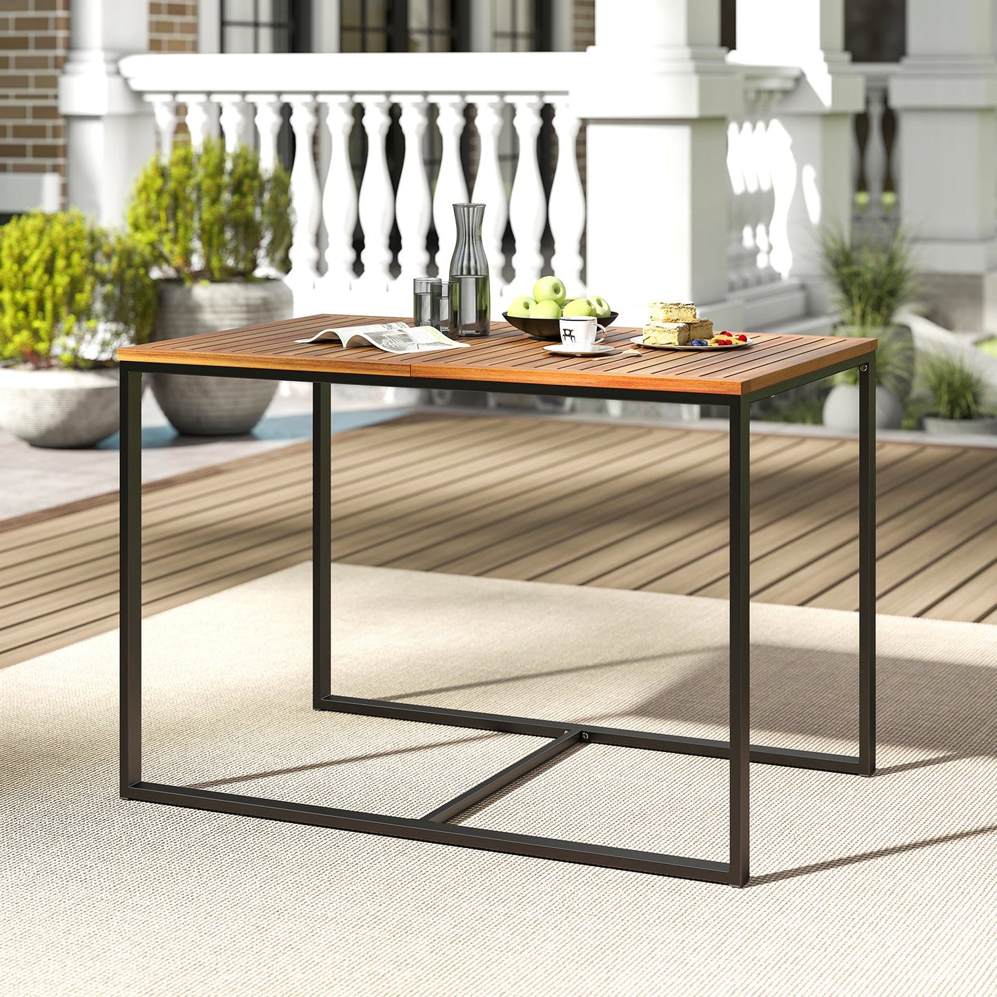 Acacia Wood Patio Dining Table with Metal Frame-Navy