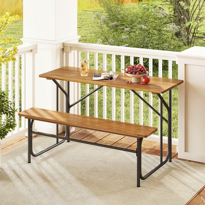 Acacia Wood Patio Table Bench for 2 People One-Side Picnic Table