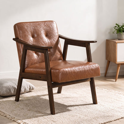 Accent Chair with Inclined Backrest Faux Leather and Soft Cushion for Living Room-Black