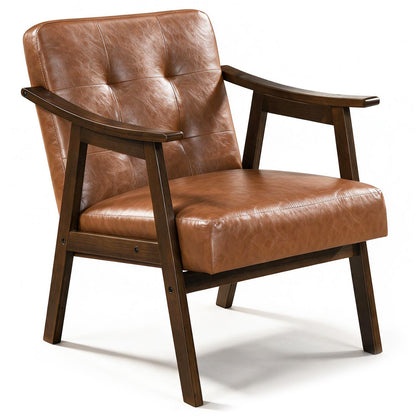 Accent Chair with Inclined Backrest Faux Leather and Soft Cushion for Living Room-Black
