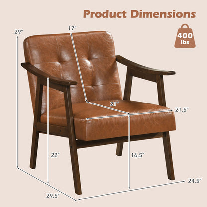 Accent Chair with Inclined Backrest Faux Leather and Soft Cushion for Living Room-Black
