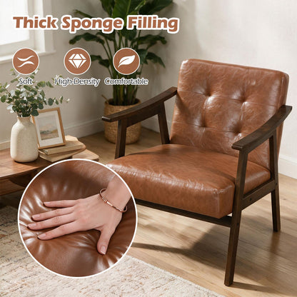 Accent Chair with Inclined Backrest Faux Leather and Soft Cushion for Living Room-Black