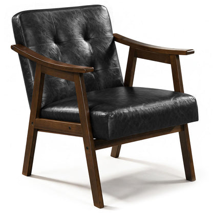 Accent Chair with Inclined Backrest Faux Leather and Soft Cushion for Living Room-Black