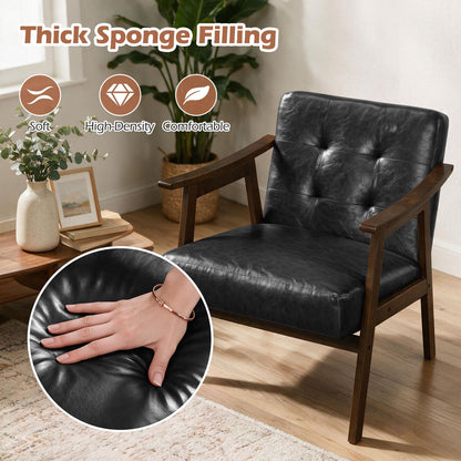 Accent Chair with Inclined Backrest Faux Leather and Soft Cushion for Living Room-Black