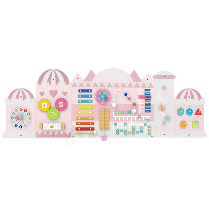 Activity Wall Busy Board Panels for Toddlers Wooden Sensory Board-Pink