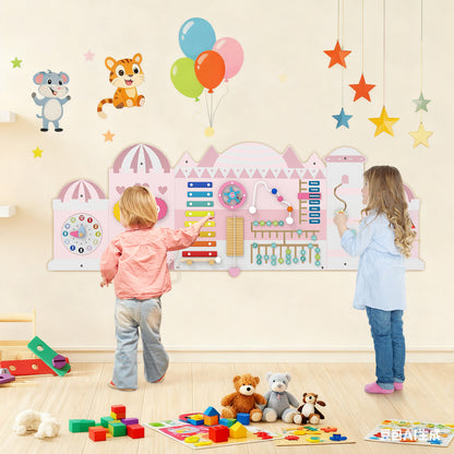 Activity Wall Busy Board Panels for Toddlers Wooden Sensory Board-Pink