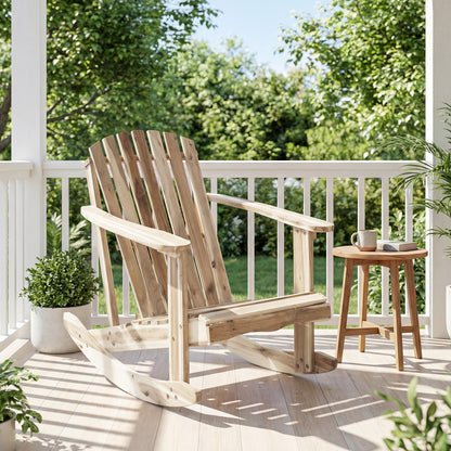 Adirondack Rocking Chair with Slatted Seat and High Fanned Back-Natural