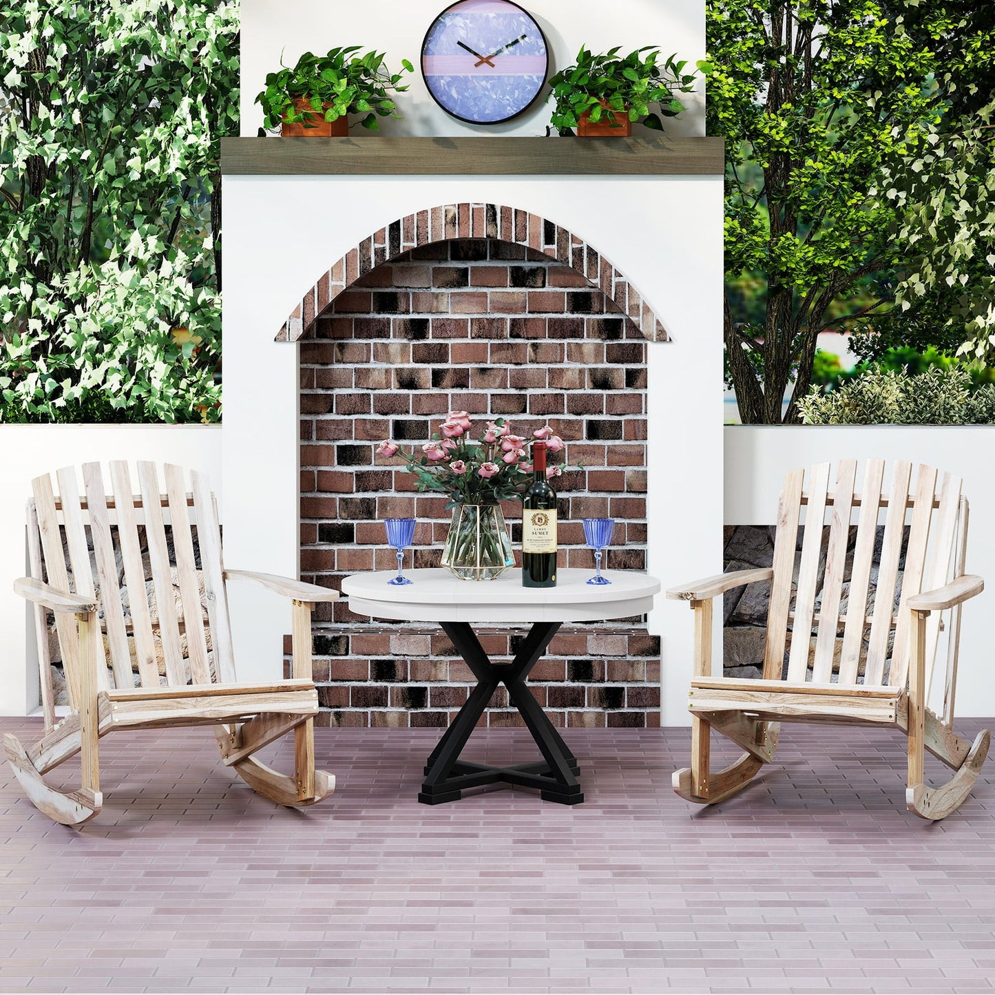 Adirondack Rocking Chair with Slatted Seat and High Fanned Back-Natural