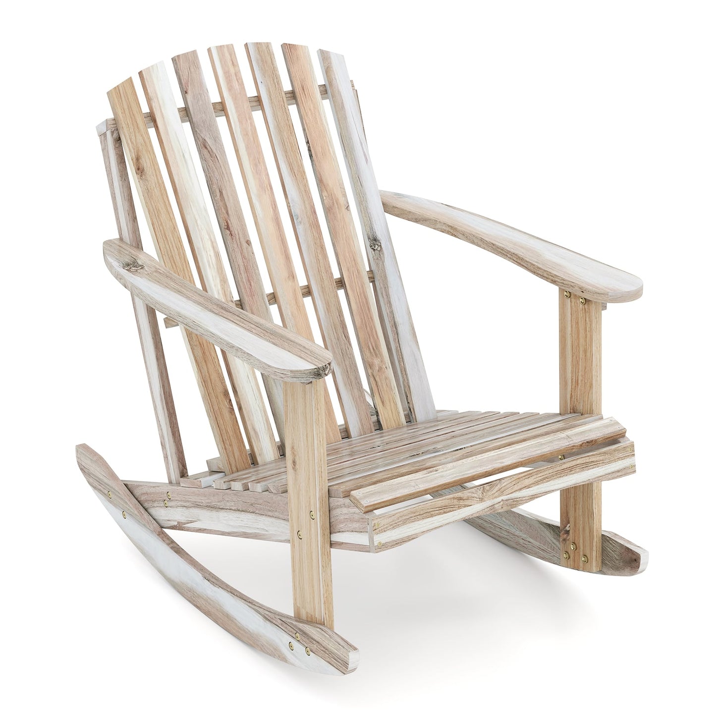 Adirondack Rocking Chair with Slatted Seat and High Fanned Back-Natural