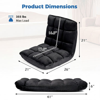 Adjustable 14-Position Floor Chair with Soft Flannel Cover and Heavy Duty Metal Support for Adults-Black