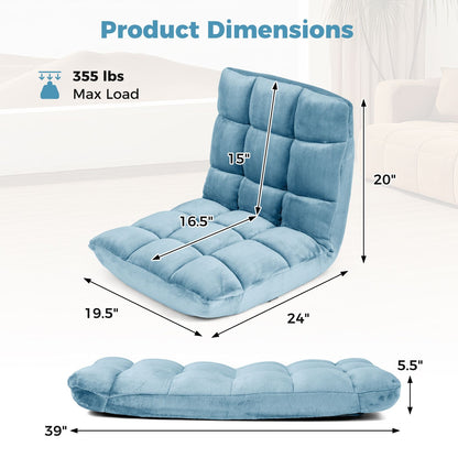 Adjustable 14-Position Floor Chair with Soft Flannel Cover and Heavy Duty Metal Support for Adults-Black