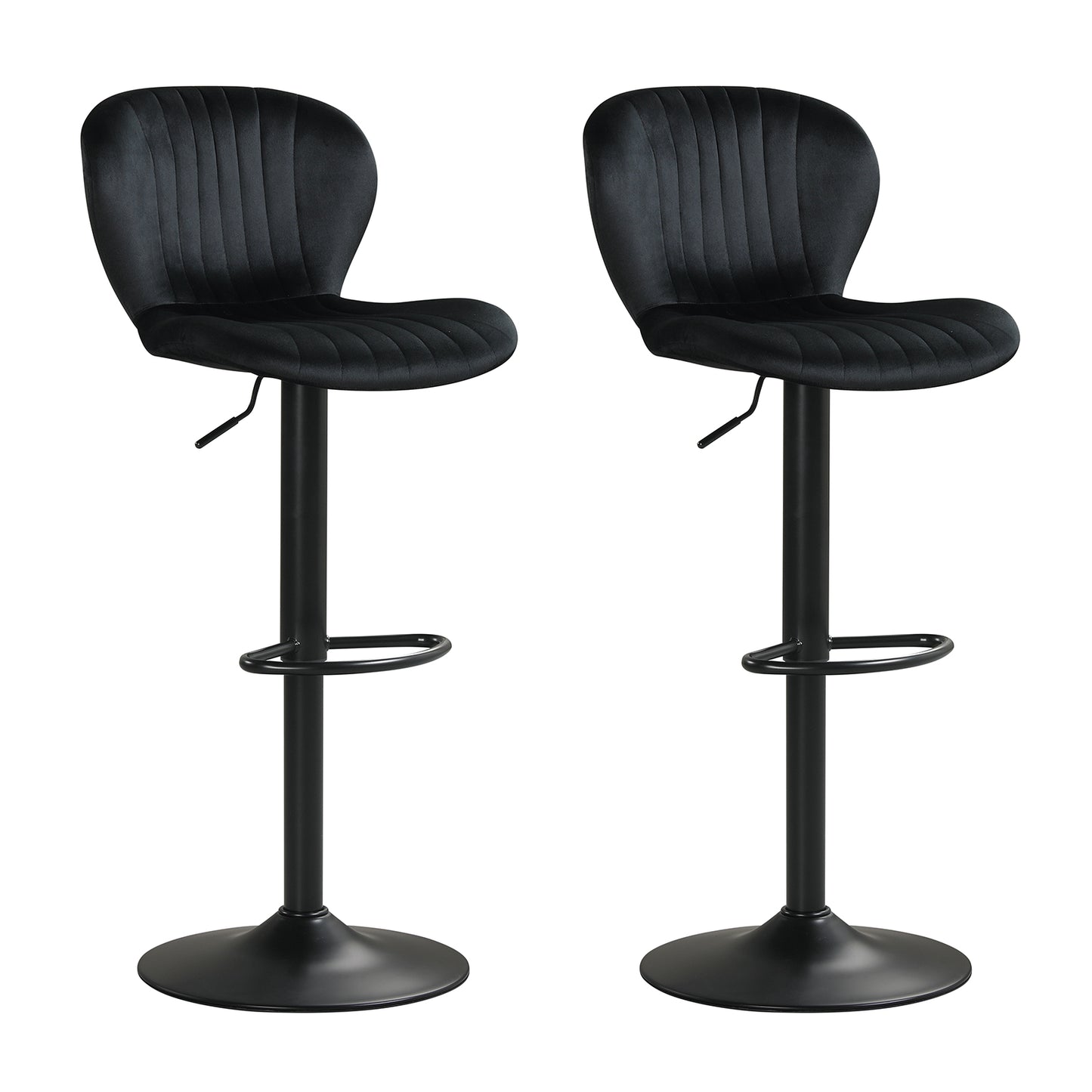 Adjustable Counter Height Chairs Set of 2 with Velvet Upholstered Backrests-Black