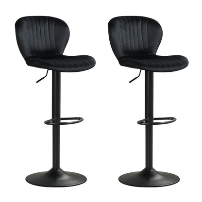 Adjustable Counter Height Chairs Set of 2 with Velvet Upholstered Backrests-Black
