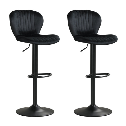 Adjustable Counter Height Chairs Set of 2 with Velvet Upholstered Backrests-Black