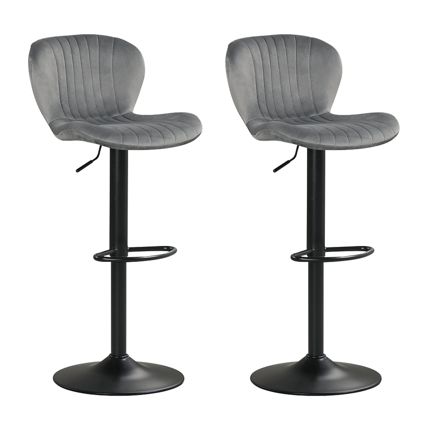 Adjustable Counter Height Chairs Set of 2 with Velvet Upholstered Backrests-Black