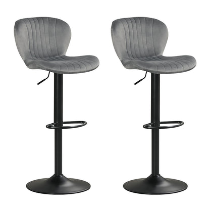 Adjustable Counter Height Chairs Set of 2 with Velvet Upholstered Backrests-Black