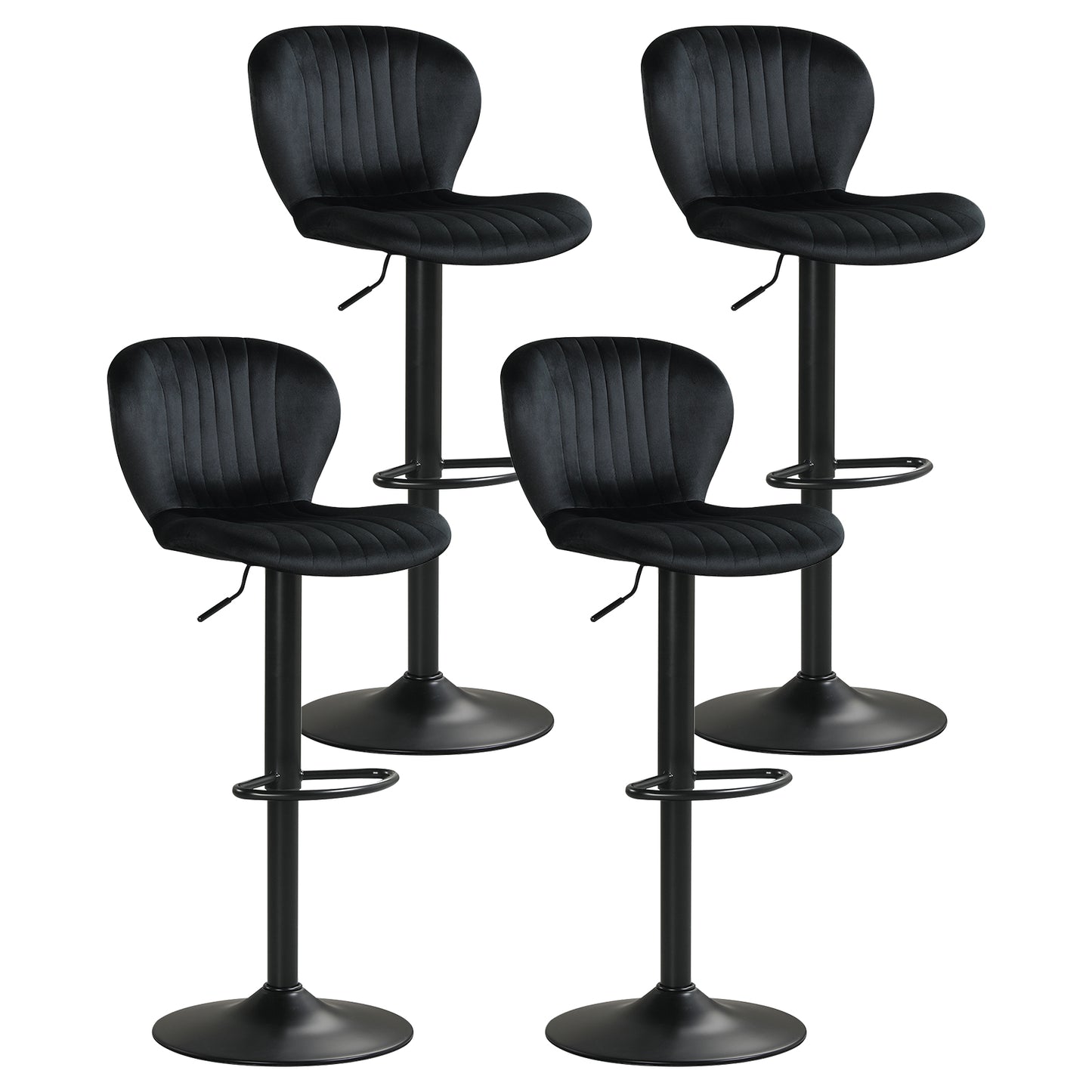 Adjustable Counter Height Chairs Set of 4 with Velvet Upholstered Backrests-Black