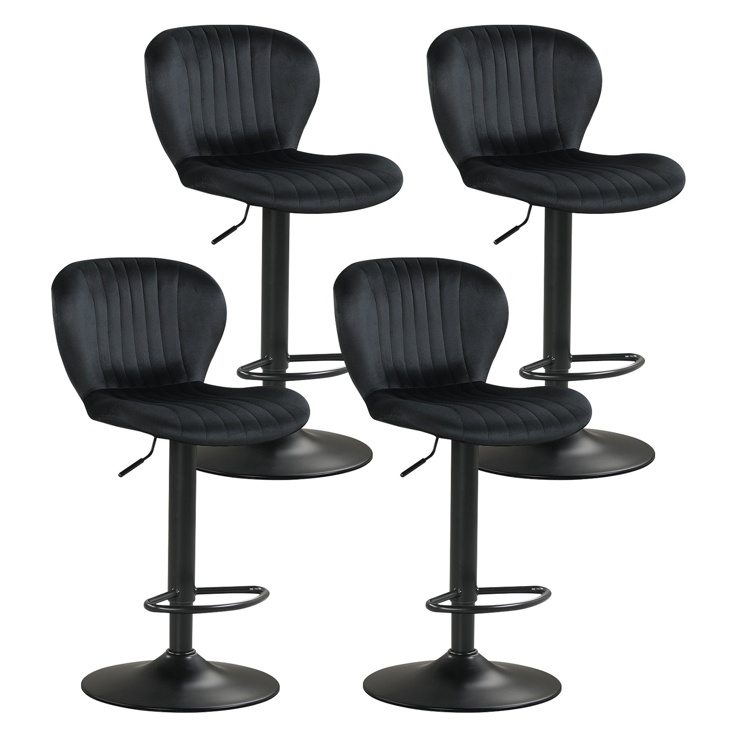 Adjustable Counter Height Chairs Set of 4 with Velvet Upholstered Backrests-Black
