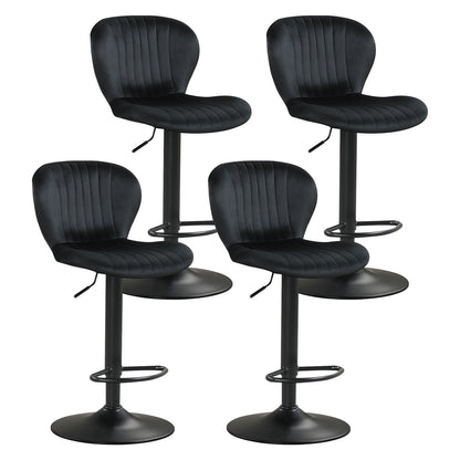 Adjustable Counter Height Chairs Set of 4 with Velvet Upholstered Backrests-Black