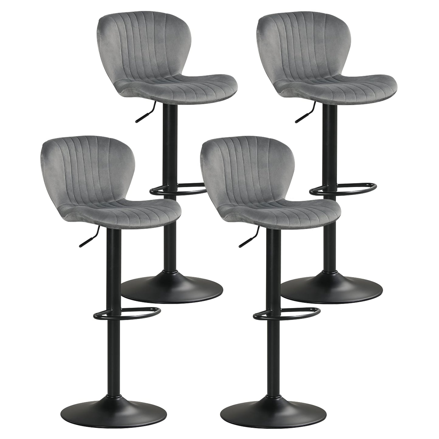Adjustable Counter Height Chairs Set of 4 with Velvet Upholstered Backrests-Black