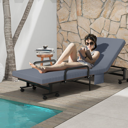 Adjustable Guest Single Bed Lounge Portable Wheels-Brown