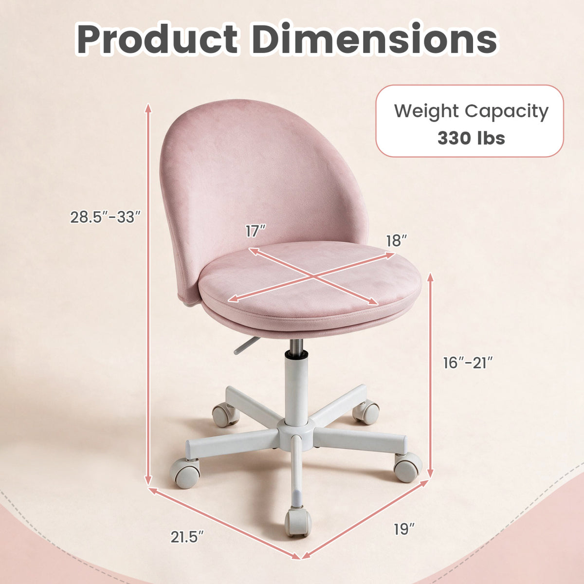Adjustable Height Ergonomic Makeup Chair with Lumbar Support for Home Office-Blue