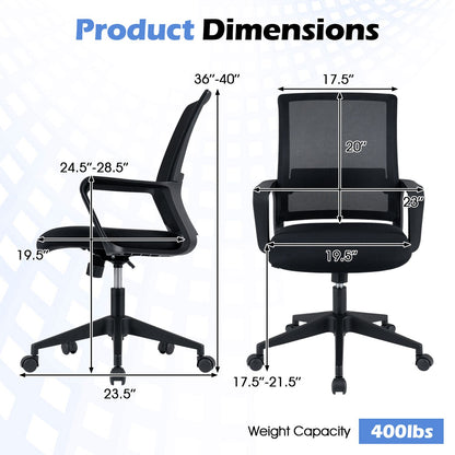 Adjustable height ergonomic mesh office chair with lumbar support and 90°-115° rocking feature, designed for home office comfort.