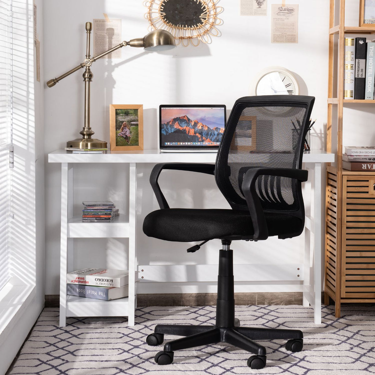 Adjustable Height Ergonomic Home Office Chair with Lumbar Support and 90°-115° Rocking-1 Piece