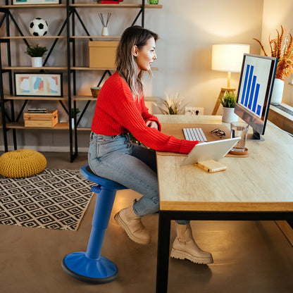 Adjustable Active Learning Stool Sitting Home Office Wobble Chair with Cushion Seat -Black