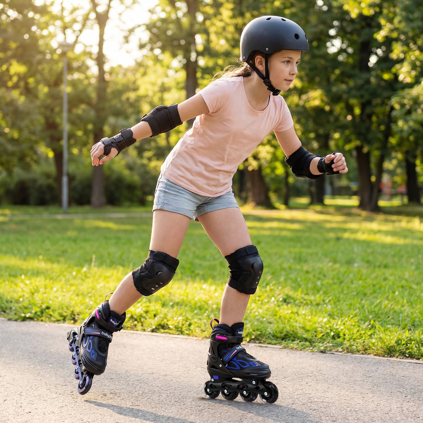 Adjustable Kids' Incline Skates 4 Sizes Adjustable Blade Roller-Black