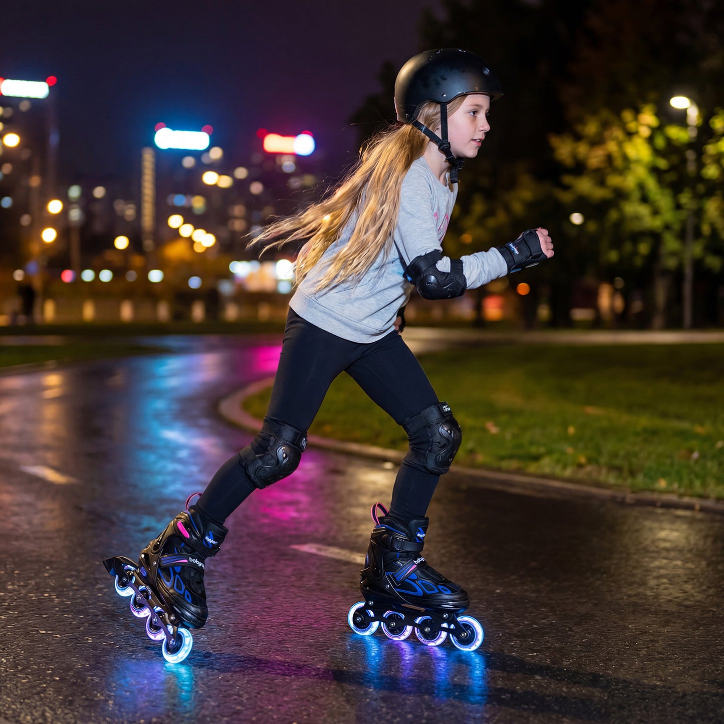 Adjustable Kids' Incline Skates 4 Sizes Adjustable Blade Roller-Black