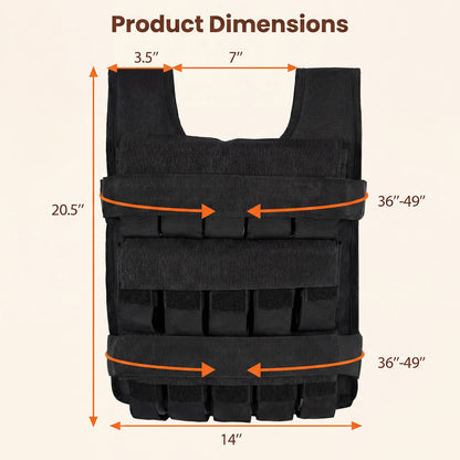 Adjustable Weighted Vest for Men and Women with Removable Iron Weights-Black