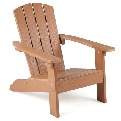 Blue all-weather HDPE kid's Adirondack chair with high backrest and armrests, designed for toddlers and children.