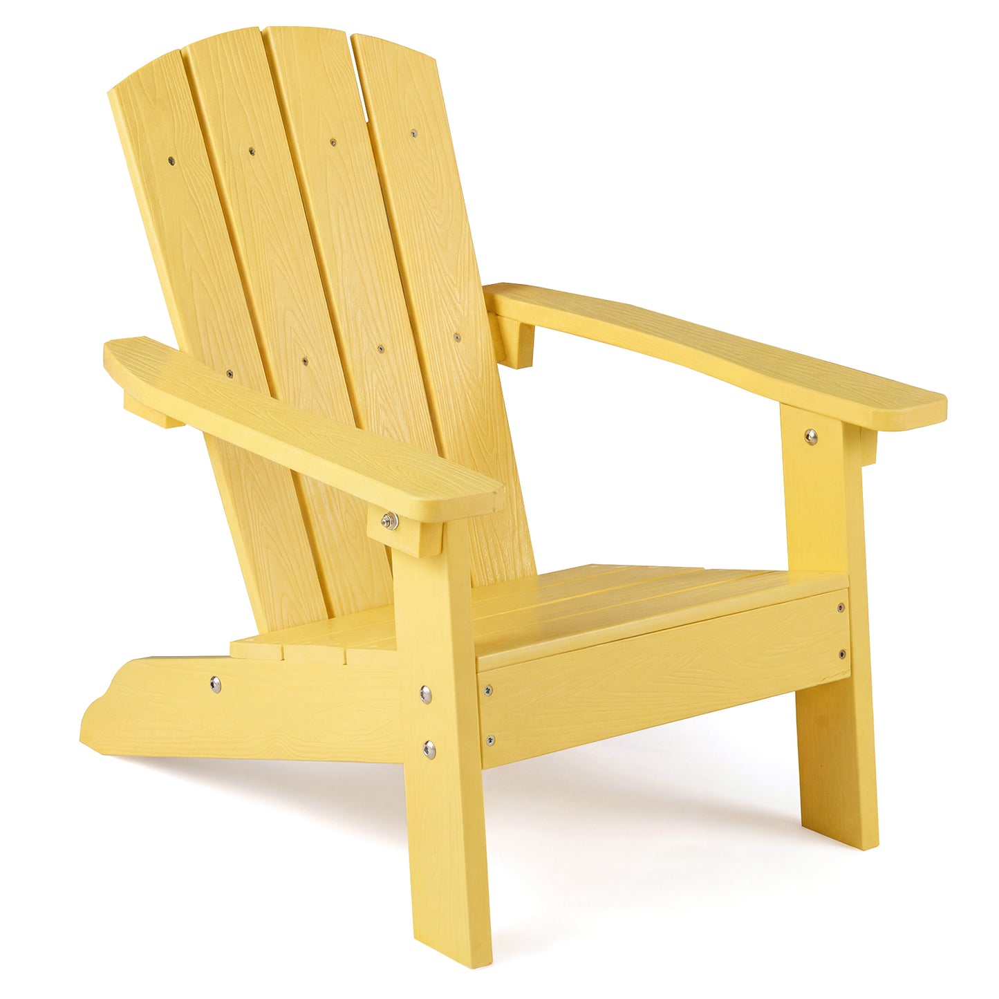 Blue all-weather HDPE kid's Adirondack chair with high backrest and armrests, designed for toddlers and children.