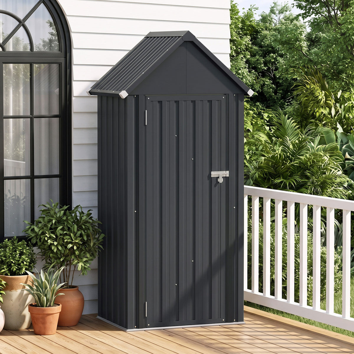 All-Weather Materials Outdoor Storage Shed with Adjustable and Detachable Shelves-Gray