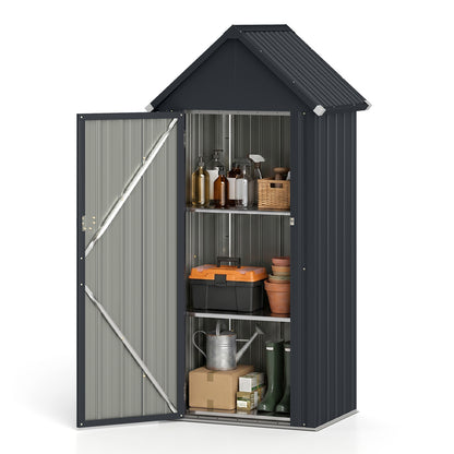 All-Weather Materials Outdoor Storage Shed with Adjustable and Detachable Shelves-Gray