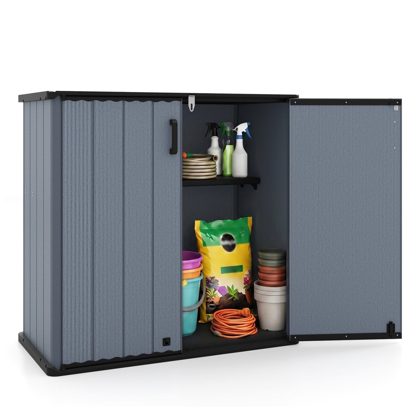 Black all-weather storage box with removable shelf and floor for patio and lawn outdoor storage, by Direct by Wilsons Home Store