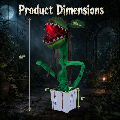 Animated Halloween Man-Eater Plant prop with moving jaws, perfect for spooky holiday decor in Halloween decorations.