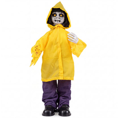 Animatronic Haunted Boy with Light Up Eyes and Creepy Sound