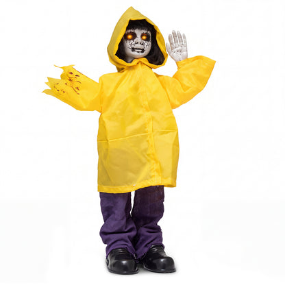 Animatronic Haunted Boy with Light Up Eyes and Creepy Sound