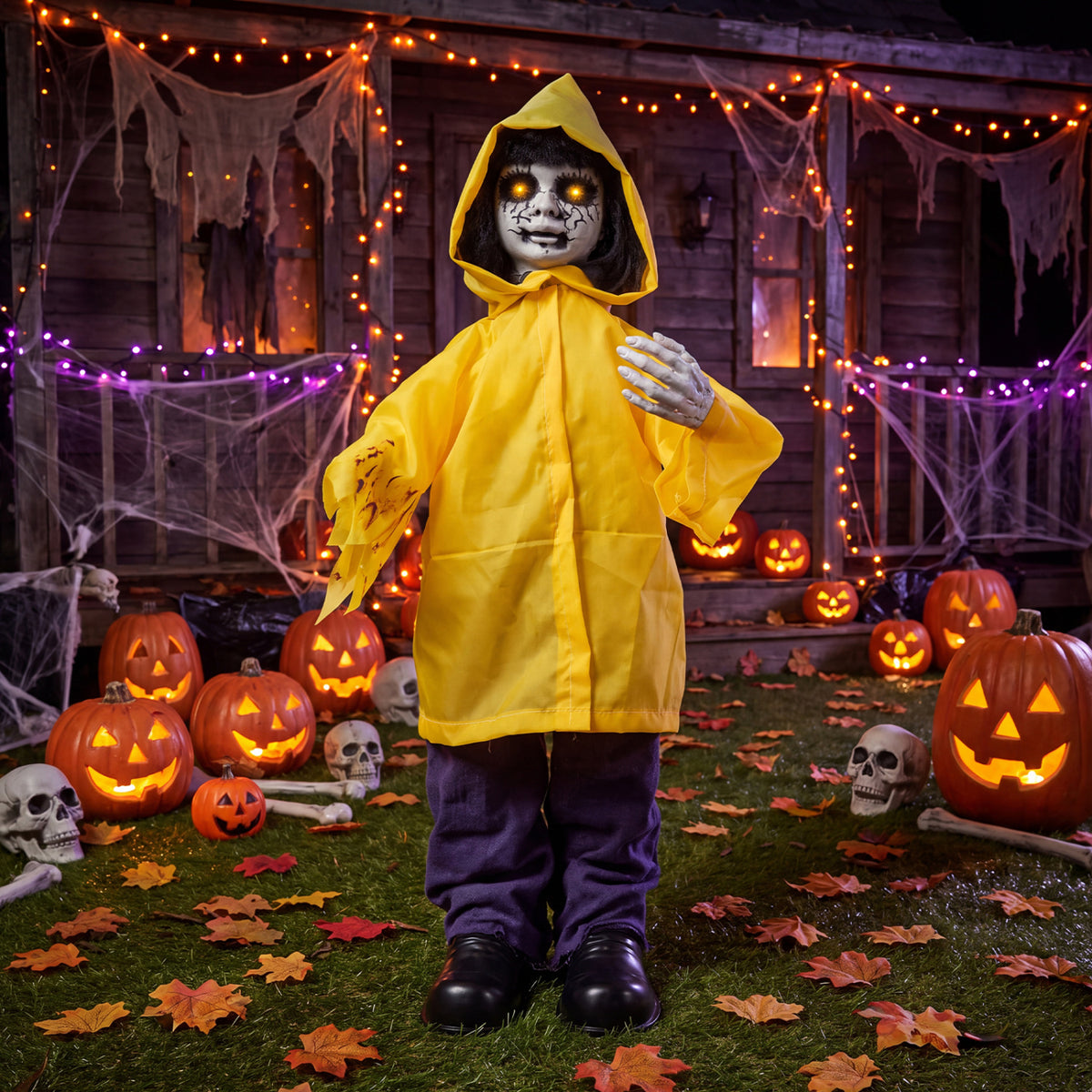 Animatronic Haunted Boy with Light Up Eyes and Creepy Sound