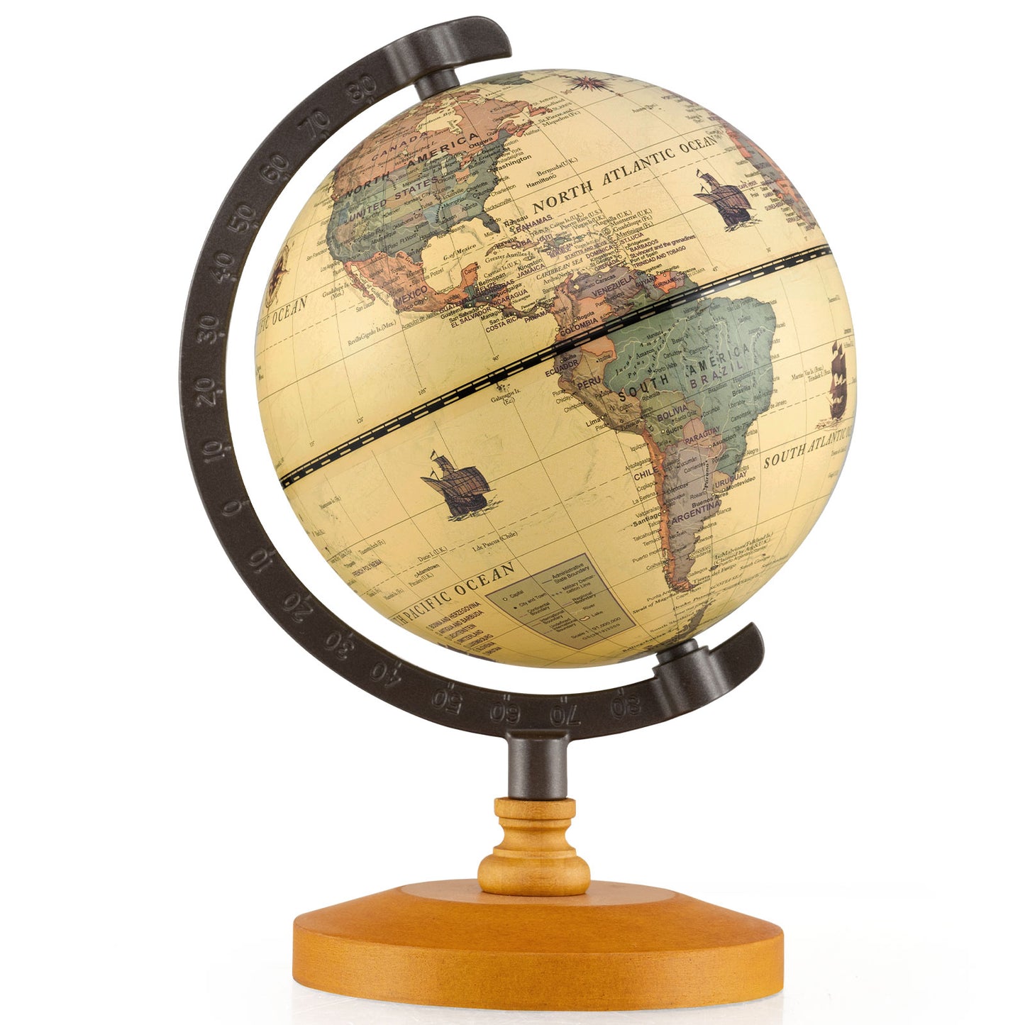 Antique Globe Dia 5.5 Inch Mini Rotating World Globe with Wooden Base-Brozen